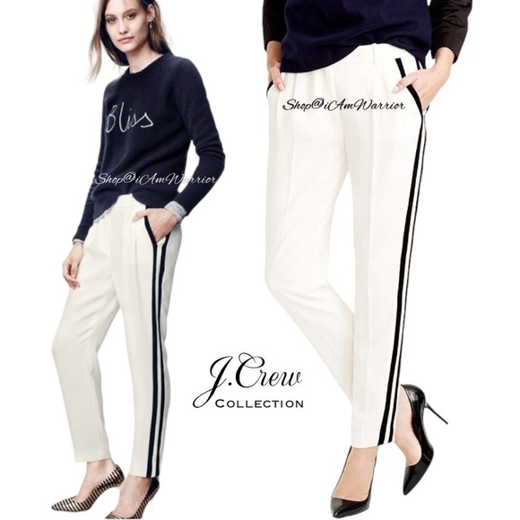 J.Crew Collection NWT ivory duo striped tuxedo draped pants - Picture 1 of 11